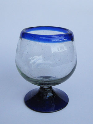 Sale Items / Cobalt Blue Rim 11 oz Large Cognac Glasses  / A modern touch for one of the finest drinks, these balloon glasses are the contemporary version of a classic cognac snifter.